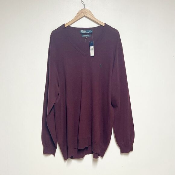 NWT Polo Ralph Lauren Merino Wool V-Neck Sweater in Aged Wine Heather size 2XLT - Picture 2 of 4